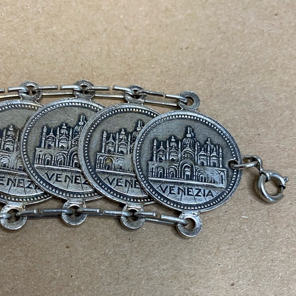 Vintage Italian Silver Tone Coin Bracelet from Venezia/Venice - Picture 2 of 10